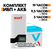 Комплект ИБП Must + Vektor 300Вт/100А*ч для котла отопления